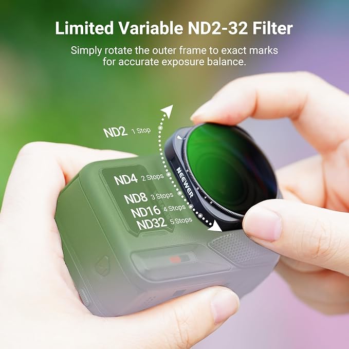 NEEWER Variable ND Filter Compatible with Insta360 Ace Pro Insta 360 Ace Pro 2, ND2-32 Action Camera Lens Accessories, NOT Compatible with Updated Version Redesigned Round Octagonal Lens Guard, FL-C23 - Image 3