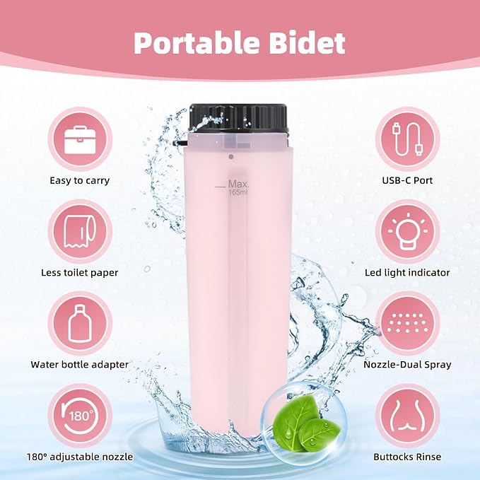 Hibbent Portable Bidet for Travel, High Pressure Handheld Electric Sprayer, Rechargeable Travel Bidet for Women & Men, Personal Hygiene Cleaning, Soothing Postpartum Care, Pink - Image 3