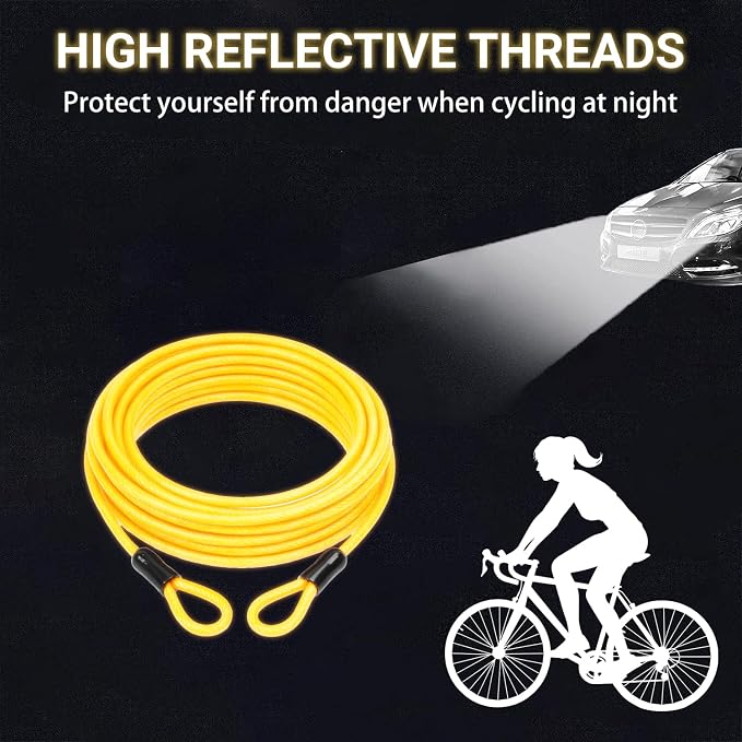 5mm Security Cable Lock with High Reflective Threads, Flexible Steel Safety Cable for Bicycle Motorcycle Luggage, 4FT 7FT 10FT 15FT Double Loop Design (Orange, 2pack-4FT) - Image 2