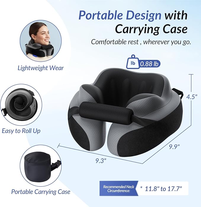 Ergonomic Travel Neck Pillow for Airplane, Dual-Hold Design to Stabilize Head and Neck on Flights, Ear-Free Memory Foam Airplane Travel Pillow, Quality Carrying Case, Breathable & Washable Cover - Image 6