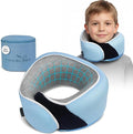 Kids Travel Neck Pillow, Memory Foam, Light Blue, Ages 4+ | Ergonomic Soft Washable Kids Airplane Pillow with Adjustable Strap, Compact Head Support for Car and Booster Seat by ProGlobe