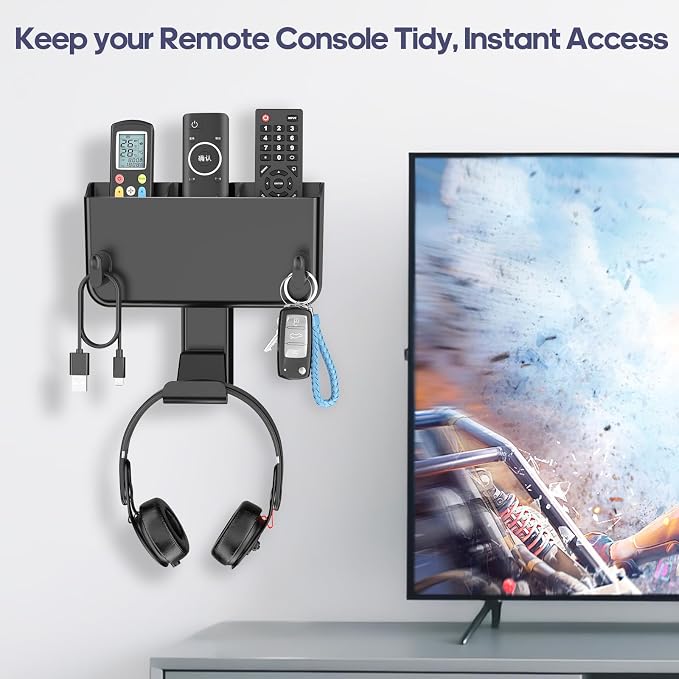 Kytok Adhesive Remote Control Holder Wall Mount with Headset Hanger, 3 in 1 Organizer TV/Fan Remote Caddy with Hook for Headphone, No Drill Controller Storage Bracket, Bed Wall Rack - Image 5