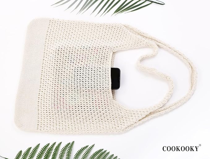 COOKOOKY Crochet Beach Tote bag Summer Beach Bag for Women Aesthetic Mesh Tote Bag Hippie Bag Knit Bag - Image 6