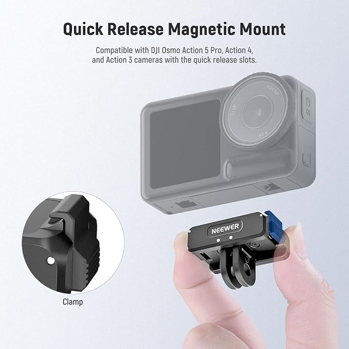 NEEWER Upgraded Quick Release Magnetic Mount Adapter Compatible with DJI Osmo Action 5 Pro/4/3, Action Camera Mount Vlogging Accessories with 1/4" Thread & Cleaning Cloth, AC011 - Image 2