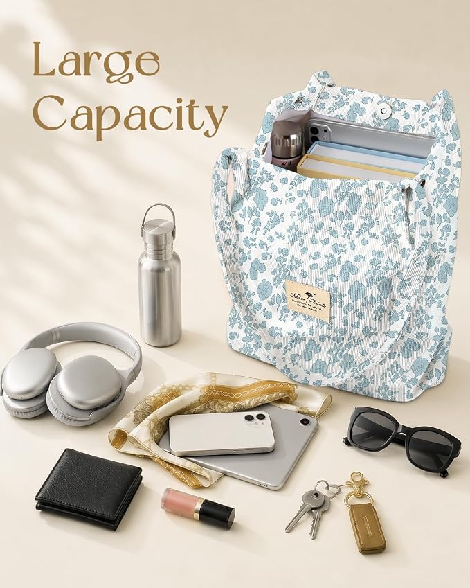 Miss Adola Designer Corduroy Tote Bag for Women | 3 Magnetic Buckles, Aesthetic Pattern, Reusable, Soft, Roomy Carry for Work, Travel, Grocery Runs - Image 6