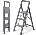 KINGRACK Aluminium 3 Step Ladder, Lightweight Step Stool with Non-Slip Pedals, Handrail, 330 LBS Foldable Step Ladder for Kitchen, Garage, Home, Space Saving, Sturdy and Portable, Black by KINGRACK