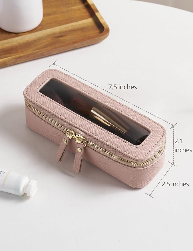 Makeup Brush Travel Case Slim Makeup Bag for Women Clear Cosmetic Bag Cute Makeup Case Pink Toiletry Bag for Traveling Transparent Car Makeup Bag Aesthetic Makeup Brush Bag - Image 5
