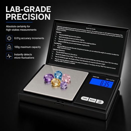 Smart Weigh SWS100 Digital Pocket Scale – 100g x 0.01g High Precision Scale for Reloading, Jewelry, Gems, and Medicine – Backlit LCD, Battery Included, Black - Image 8