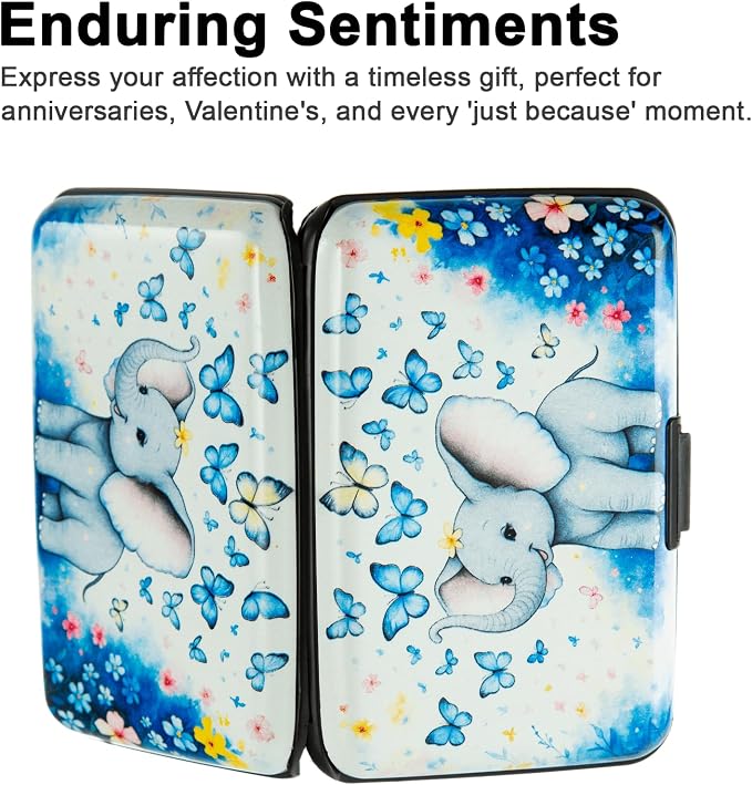 Credit Card Holder for Women Men RFID Blocking Wallet Small Business Metal Slim Mini Aluminum Hard Case (Elephant Butterflies) - Image 5