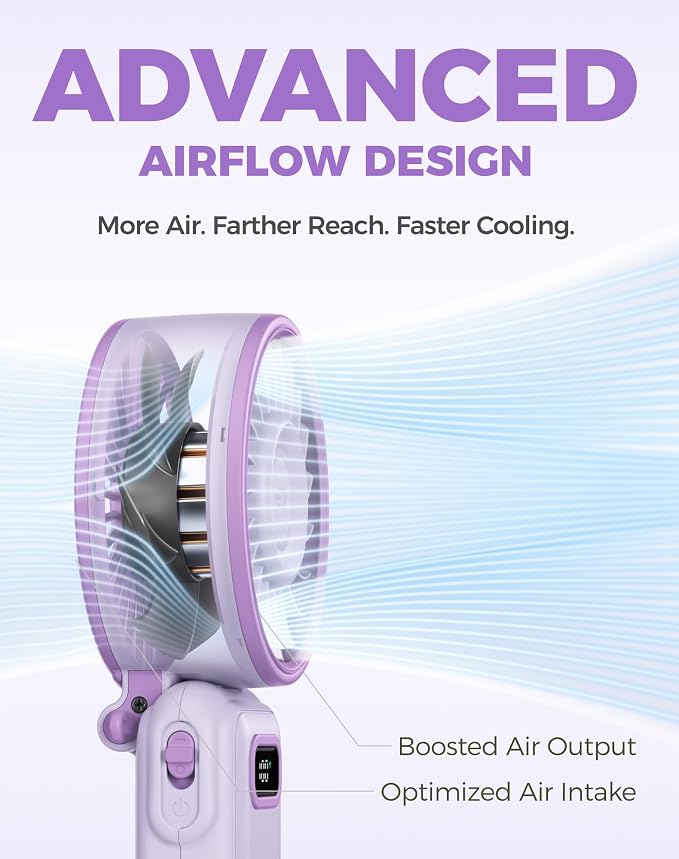 Diveblues Portable Turbo Fan, 100 Speed Handheld Fan with Strong Airflow, Foldable 4 in 1 Personal Fan for Neck, Desk & Travel, USB-C Rechargeable, Lightweight for Summer, Concerts & Outdoor Use - Image 4