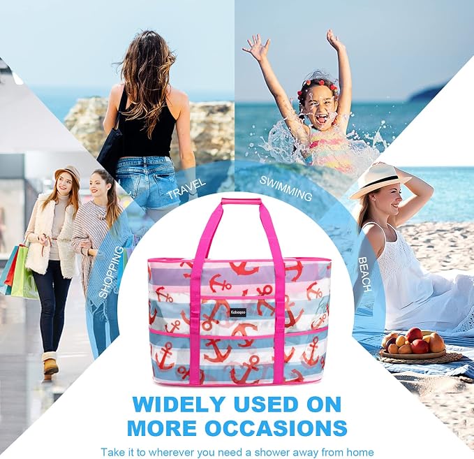KABAQOO Mesh Beach Bag, Extra Large Beach Bags with 9 Pockets & Zipper Waterproof Lightweight Beach Tote for Beach/Pool Trip - Image 2