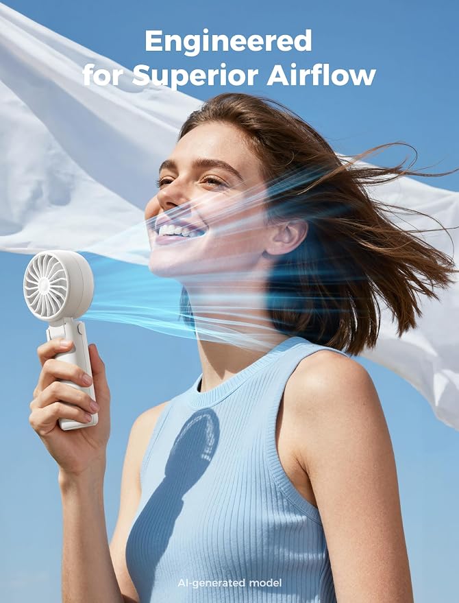 Aecooly Mighty Portable Handheld Fan | 20H Max Cooling | 3 Flexible Modes | 5 Speeds Wind | Battery Level Display | USB Rechargeable Mini Personal Battery Powered, Gifts for Women, Travel -White - Image 3