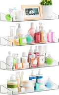 4 Pack Adhesive Clear Bathroom Shower Shelves,No Drill Acrylic Shower Wall Caddy,Bathroom Shelf,Floating Shelves for Inside Shower Wall Organizer and Storage for Makeup,Perfume,Shampoo Holder by Yieach
