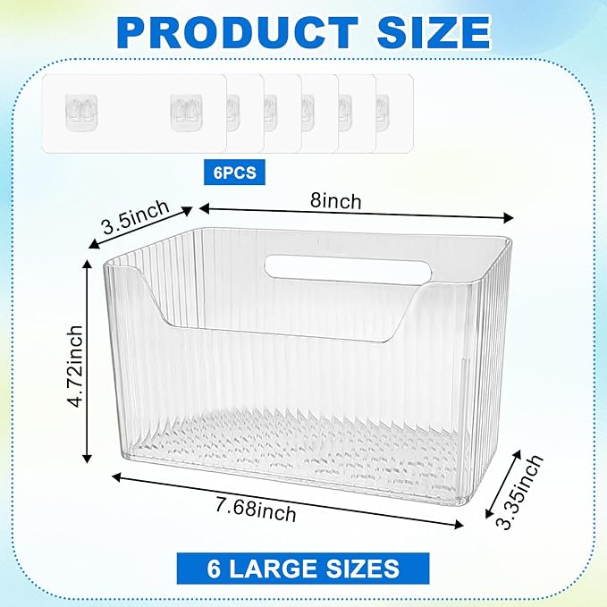 6Pcs Storage Organizer Bins Wall Mounted Organizer Basket Large Size Clear Plastic Makeup Organizer Adhesive Hanging Bin for Bathroom Kitchen Pantry - Image 2