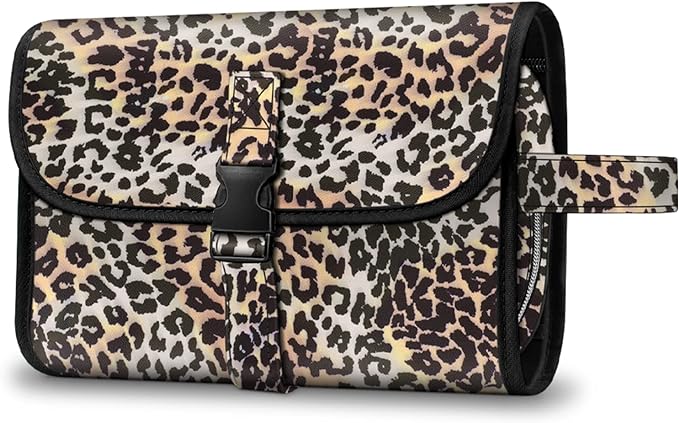 FINTIE Portable Toiletry Cosmetic Travel Bag Hanging Makeup Organizer | Large Water Resistant Storage Pouch Case, For Women Girls, Leopard by Fintie