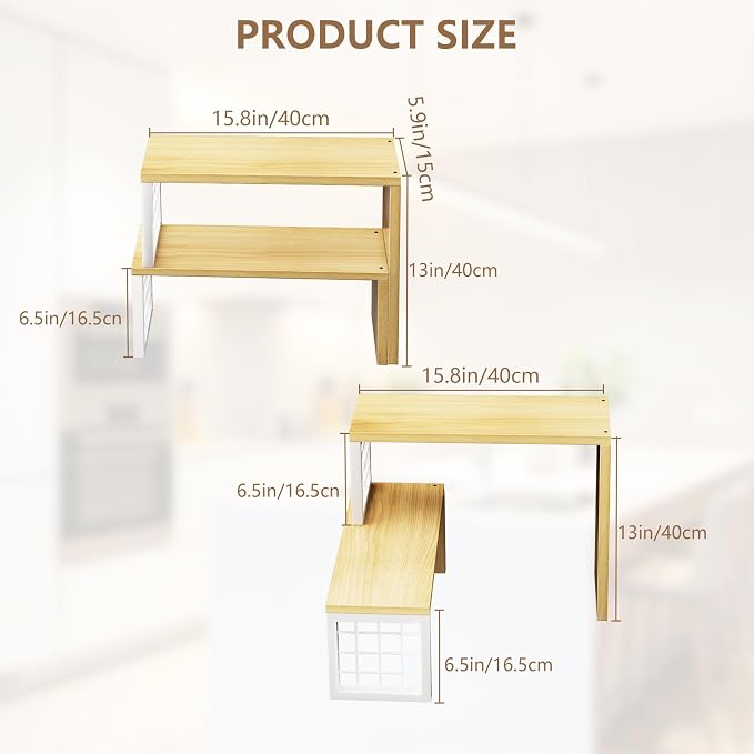 Kitchen Countertop Organizer, 2 Tier Corner Counter Shelf, Beige | Adjustable Cabinet Organizer Shelf, Spice Rack, for Kitchen, Coffee Station, Stackable, Expandable, Fits Corners - Image 3