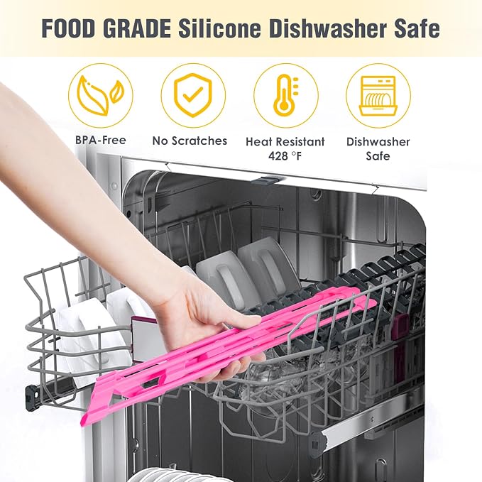 Tomorotec Roll Up Dish Drying Rack with Silicone Coating, Hot Pink | 304 Stainless Steel with BPA-Free Silicone, Triangle Design Maximizes Sink Corner Space, Fits Compact Kitchens And RVs - Image 7