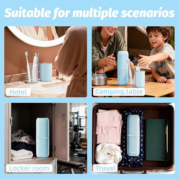 4-in-1 Toothbrush Travel Cup, Portable Toothbrush Container | Multi-functional travel cup, for family camping business trip, separates into 4 cups with cover, lightweight, blue - Image 7
