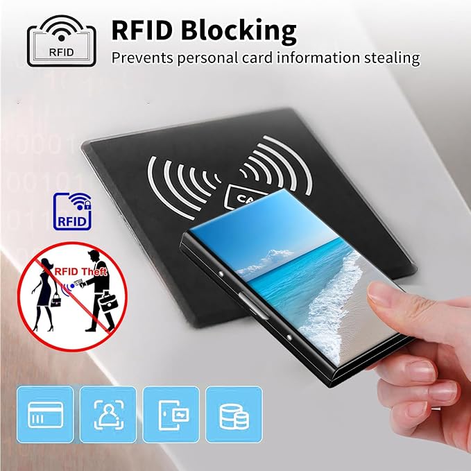 Metal Wallet,Credit Card Holder for Women Men,RFID Blocking Card Holder Wallet Mini Slim Aluminum Wallet ID Case Hard Card Case Business Card Holder Case,Sea Beach - Image 3