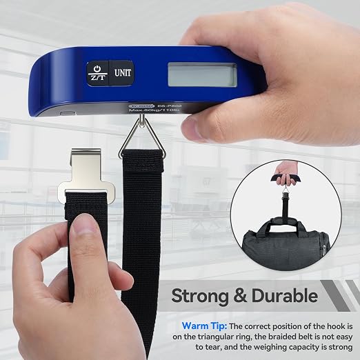Luggage Scale Dr.meter Travel Essentials Luggage Weight Scale Backlight LCD | 110lb/50kg Electronic Balance Digital Postal Travel Accessories with Rubber Paint Handle Temperature Sensor Blue - Image 7