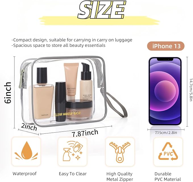Icramsy Clear Makeup Bag,2 Pack TSA Approved Toiletry Bag for Women & Men | Portable Handheld Design, Waterproof, Airport Airline Compliant, Clear Toiletry Cosmetic Bag - Image 2