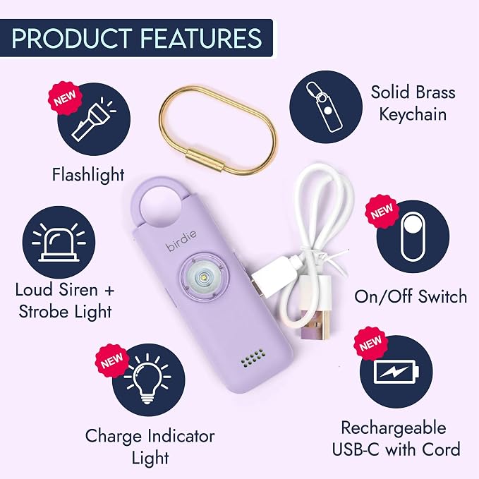 She’s Birdie 3.0 New Version – The Original Personal Safety Alarm for Women by Women–Loud Siren, Flash Light and Rechargeable Battery in a Variety of Colors (Lavender Purple) - Image 3