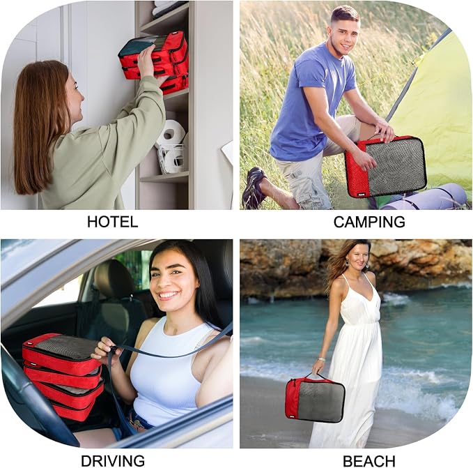 Packing Cubes for Travel Essentials,4 Set Packing Cubes for Suitcases,Lightweight Mesh Luggage Organizer Bag,Red - Image 7