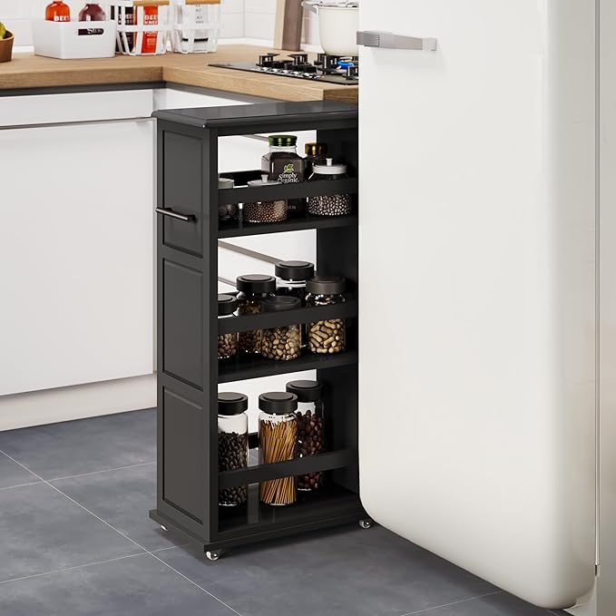 Lavish Home 3 Tier Slim Utility Rolling Storage Cart, Black, 16.7”W x 9”D | Narrow Rolling Cart Storage Organizer with Handle and Wheels for Bathroom, Laundry Room, and Kitchen, Pull-Out Home Organizer by LavishHomeCollection