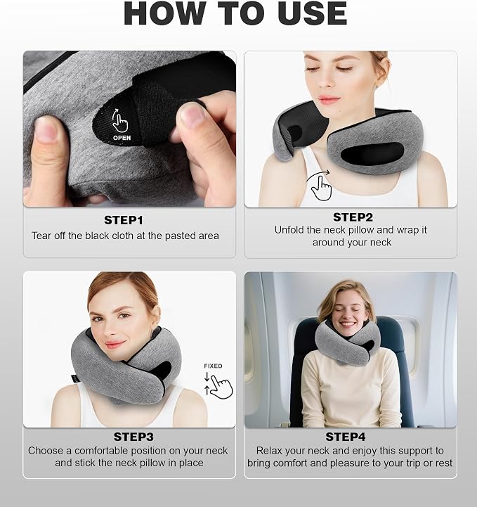 Neck Pillow for Traveling, New Upgraded Travel Neck Pillow, 100% Pure Memory Foam Travel Pillow for Flight Headrest Sleep,Portable Aircraft Accessory,Suitable for use on Plane/Car/Office(Light grey) - Image 4