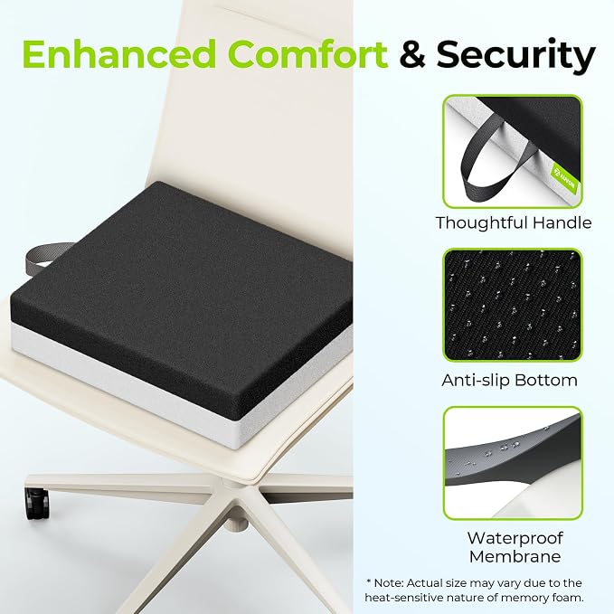 AUVON Ventilation Seat Cushion with Innovation Heat Dissipation Design, Wheelchair Cushion with Supportive Memory Foam, Waterproof & Anti-Slip Cover, Improve Lower Back & Tailbone Comfort, XL Size - Image 6