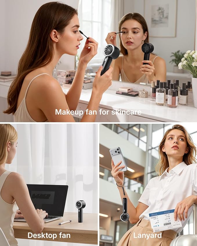 SWEETFULL Portable Handheld Fan, Mini Rechargeable Personal Hand Fan | Strong Airflow, Pocket-Sized, Up to 12H, 5 Speeds, Quiet Cooling Travel Essentials, Cute Gifts for Women, Girls, Lash, Makeup - Image 6