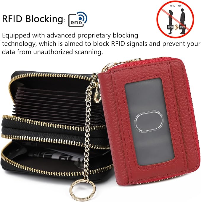 imeetu Rfid Credit Card Holder, Businese Card Case, Wallet for Women Men | Genuine Leather Card Wallet with id Window, Keychain & Double Zipper, Water-resistan Small Wallet with Gift Box, Daily Travel - Image 5