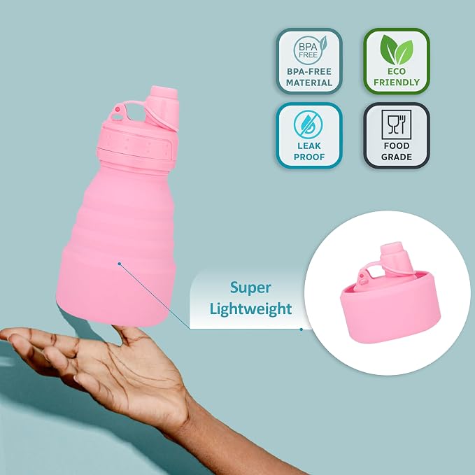 Collapsible Water Bottles 17oz, BPA-Free Silicone, Leak-Proof Foldable Reusable Bottle - Perfect for Travel Sports Gym Hiking Camping Cycling for men and women - Image 3
