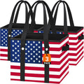 Patriotic Bags - Heavy Duty Reusable Grocery Bags with Hard Bottom & Long Handles, Foldable Reusable Shopping Bags with Box Shape to Stand Up, 3 Pack, Patriotic by DSDCDJ