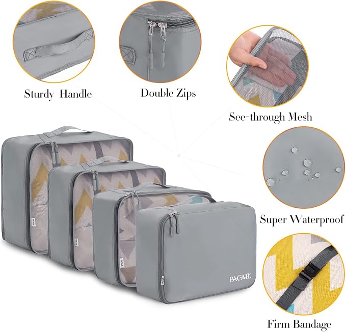 BAGAIL 8 Set Packing Cubes Luggage Packing Organizers for Travel Accessories-Pewter Color - Image 4