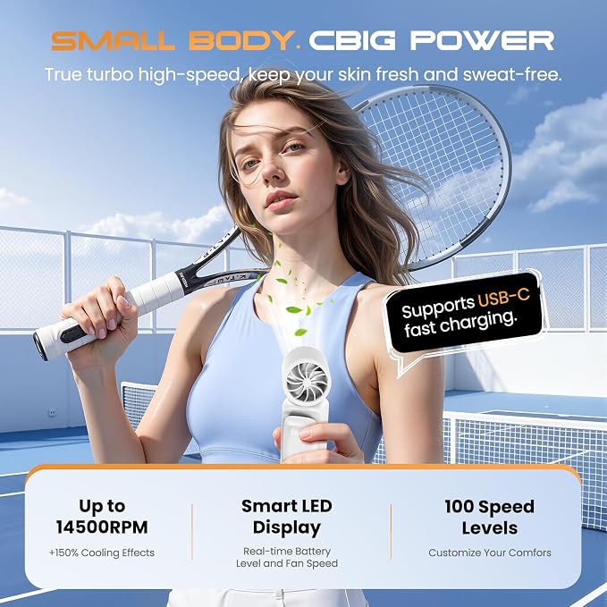 Portable Clip-On Mini Fan Handheld Turbo Fan with 100 Speeds 3000mAh | Rechargeable Stroller Fan Pocket Size USB Cooling Fan for Travel, Camping, Lash Tech & Office - Image 4