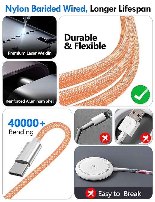 2Pack Travel Essentials for Apple Watch Charger,3-in-2 Multi Charging Cable | Cruise Vacation Camping Essentials for iPhone Charger,Type C/Lightning for iWatch,iPhone 17-12,Xbox Series X&S-4FT Gray - Image 5