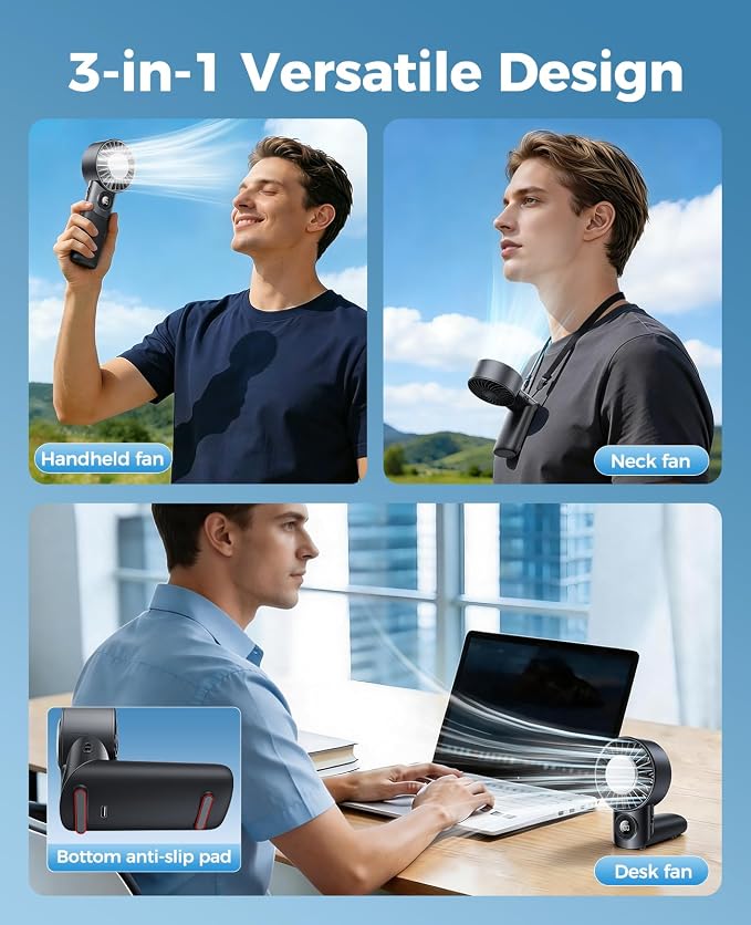 Portable Handheld Fan with Semiconductor Ice Cooling, 5 Seconds Cool Down | 4000mAh Handheld Fan/Table Fan/Neck fan 3 In 1, Rechargeable 10500 RPM Turbo cooling fan for Outdoor,Office,Camping,Travel - Image 3