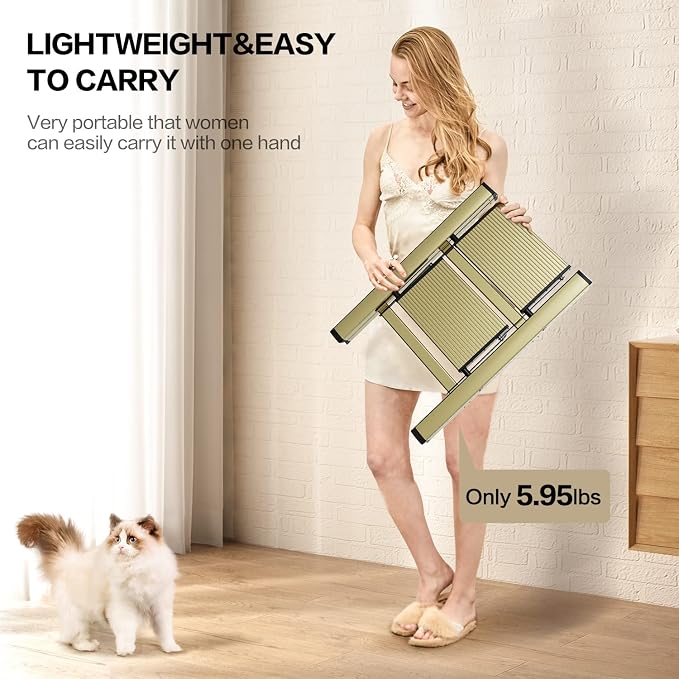 2 Step Ladder, Folding Step Stool with Anti-Slip Wide Pedal | Lightweight, Aluminum Material, 330LBS Load, Portable, Easy Storage, Space Saving, for Kitchen, Bedroom Use, Gold - Image 6