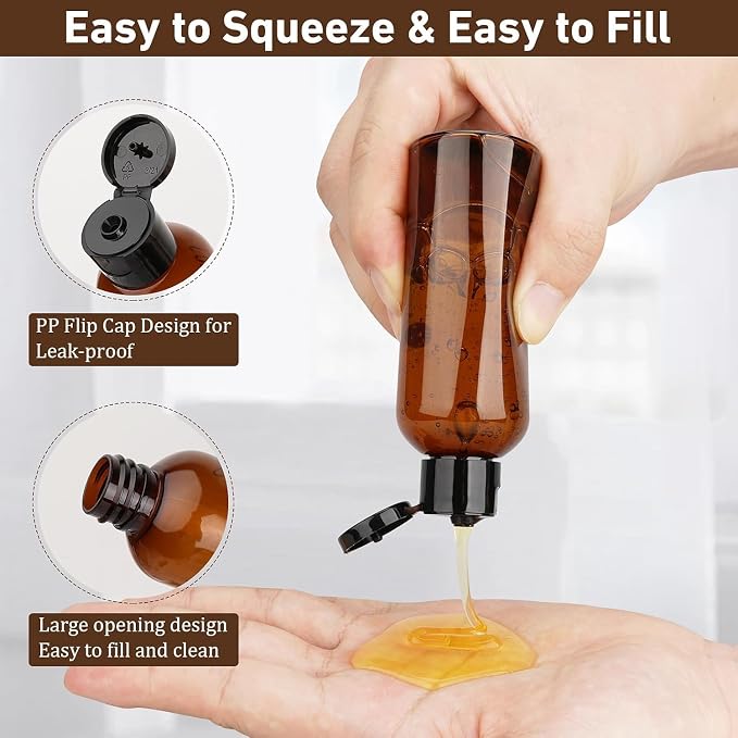 Travel Bottles for Toiletries 8 Pack Brown Pre-print Bottles | 3.4oz TSA Approved, Leak Proof, 0.35oz Small Cream Jars, For Shampoo Conditioner Body Wash - Image 4
