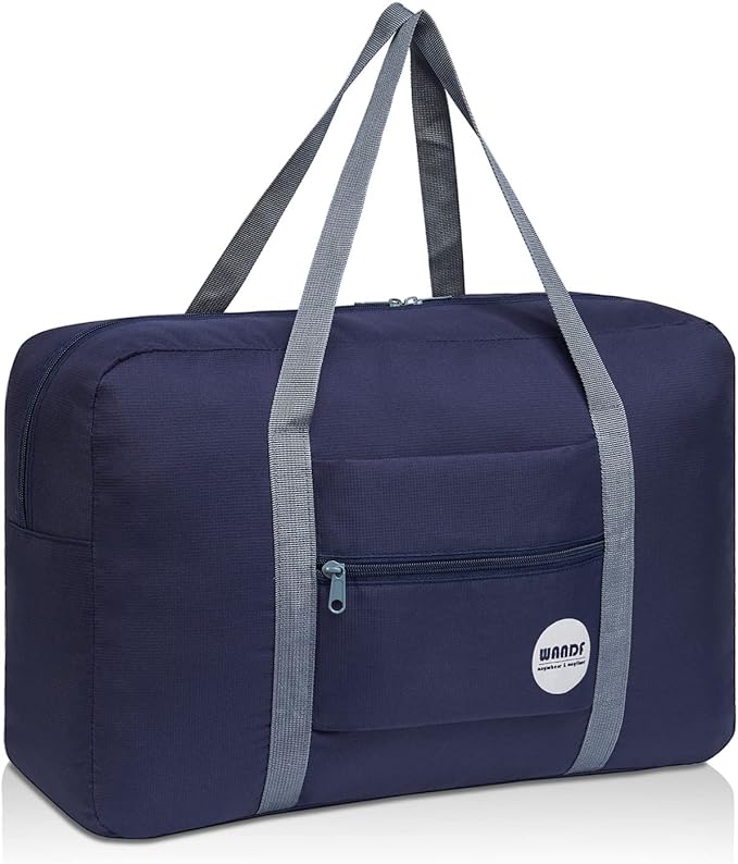 WANDF Foldable Travel Duffel Bag Luggage Sports Gym Water Resistant Nylon (Dark Blue) | 18x14x8 inches, Airline Underseat Aprroved, Weekend Overnight Trips, Lightweight Packable by WANDF