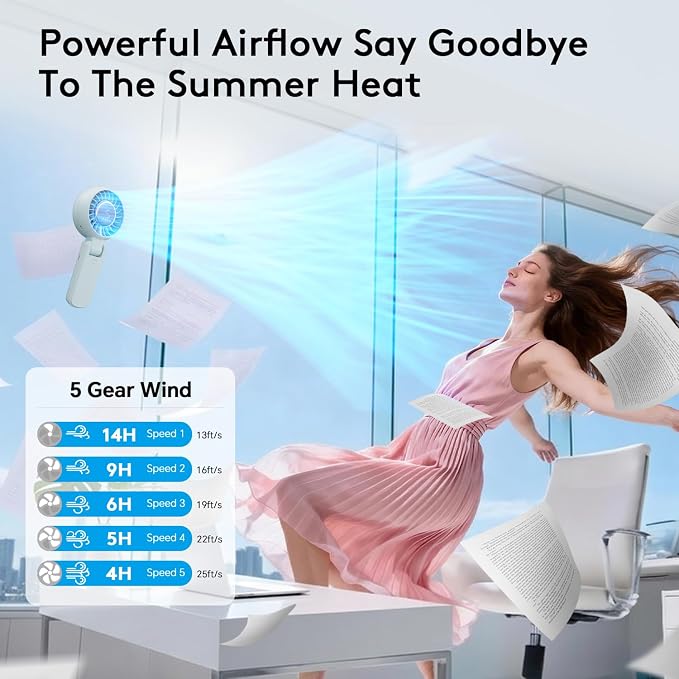 ZOZOO Portable Fan, USB Rechargeable 194°Folding Handheld Fan,5 Speed&LED Display &High Power Motor Table Fan, 3 IN 1 Quiet Strong personal Neck fans for Travel,Camping,Beach (Blue) - Image 4