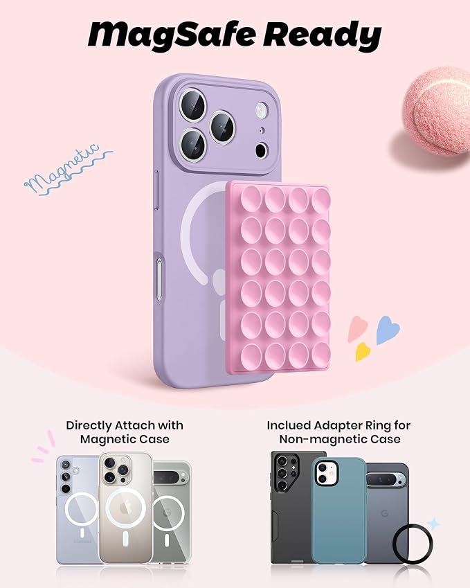 amBand Airplane Travel Essentials Phone Holder, Anti-Slip Magnetic Suction Cup Phone Mount for iPhone Fits Magsafe Attachment, Influencer/Sharer/Content Creator Must Haves for Selfie/Video, Peony Pink - Image 2