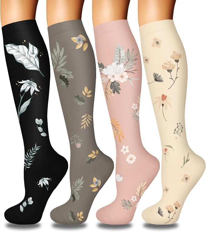 4 Pairs Compression Socks for Women Circulation-Best Support for Nurses,Running,Athletic,Travel by Iseasoo