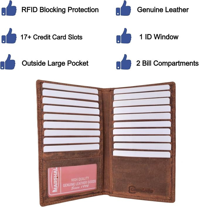 Marshal Bifold Leather RFID Blocking Wallet For Men & Women | Genuine Leather Holder With 19 Slots, 2 Bill Compartments & ID Window For Credit/Debit Cards, Money & More (Vintage) - Image 3