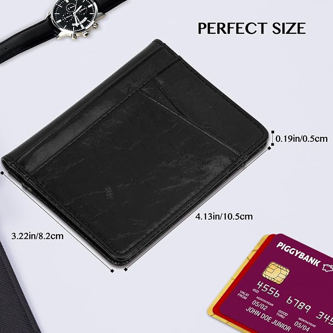 Unaone Slim Minimalist Wallet - Premium Leather Card Holder RFID Blocking Card Case with 8 Card Slots and 2 ID Window, Crackle Black - Image 3