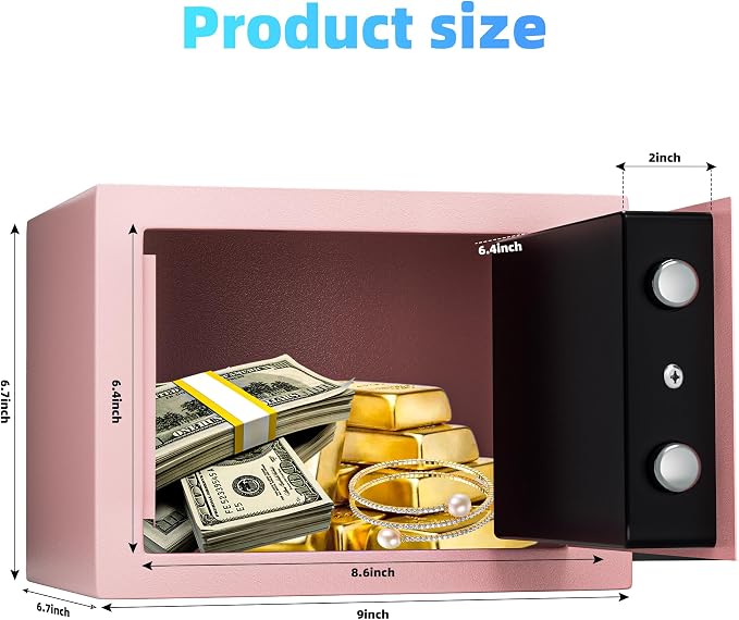 Digital Electronic Money Safe, Steel Security Lock Box with Keypad, Office Hotel Business Jewelry Gun Cash Safe, 0.23 Cubic Feet, 9.06" W x 6.69" D x 6.69" H（pink） - Image 5