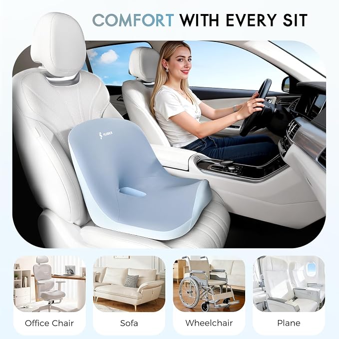 Car Seat Cushion and Lumbar Support Pillow, Larger Memory Foam Seat Cushion, Ergonomic L-Shaped Design Cushion for Back Pain Relief, Non-Slip Driving Cushion for Car, Office, Truck, Gifts for Mom-Blue - Image 3