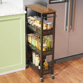 XYZLVSI Utility Slim Storage Cart, 4 Tier Kitchen Narrow Shelf on Wheels | 7.1" W skinny rolling cart with wooden top and metal handle, ideal for bathroom/dorm/office, between washer and dryer storage by XYZLVSI