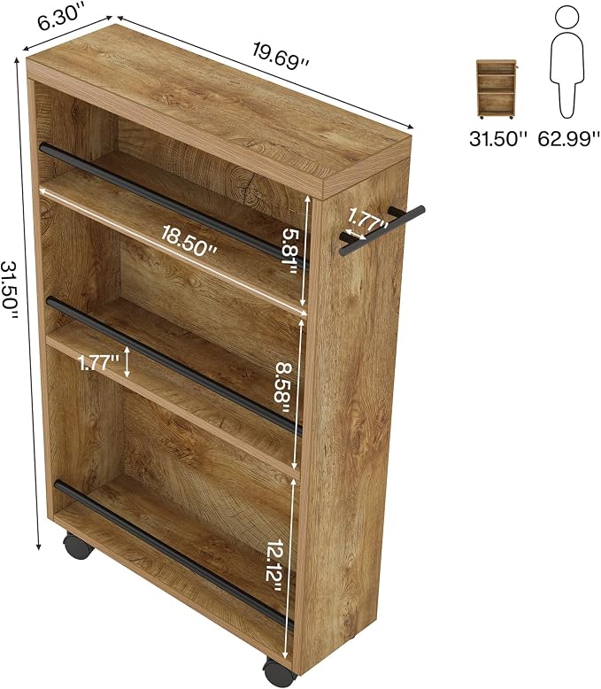 Tribesigns Slim Storage Cart, Rolling Narrow Kitchen Cart on Wheels for Small Place, 4-Tier Slide Out Slim Utility Cart Skinny Laundry Cart with Handle for Kitchen, Bathroom, Laundry - Image 5
